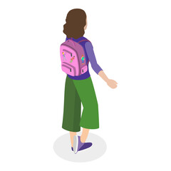 3D Isometric Flat Vector Illustration of People With Backpacks, Set of College Students. Item 6