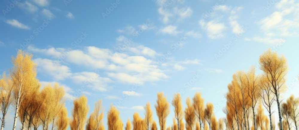 Poster tall poplars set against a sky backdrop with copy space image.