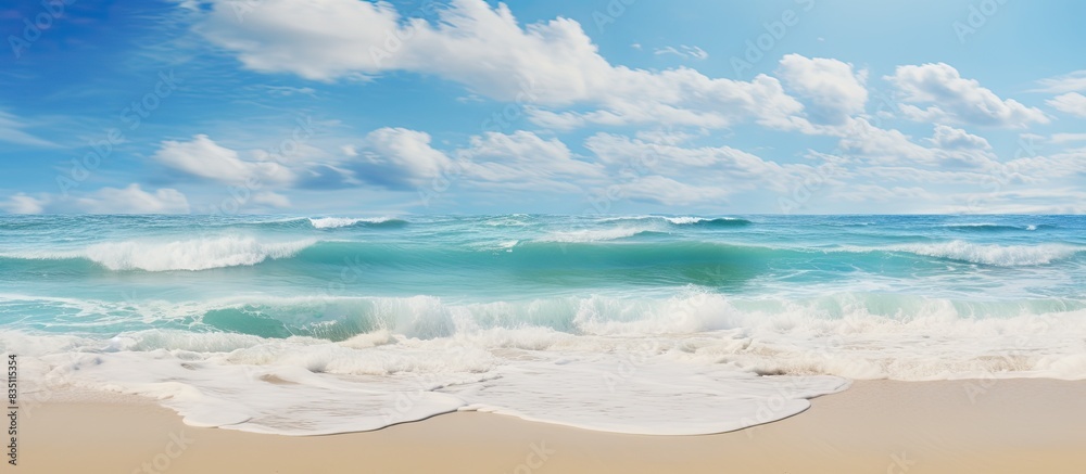Poster scenic seascape featuring sandy shores and a tranquil ocean view, perfect for background images with
