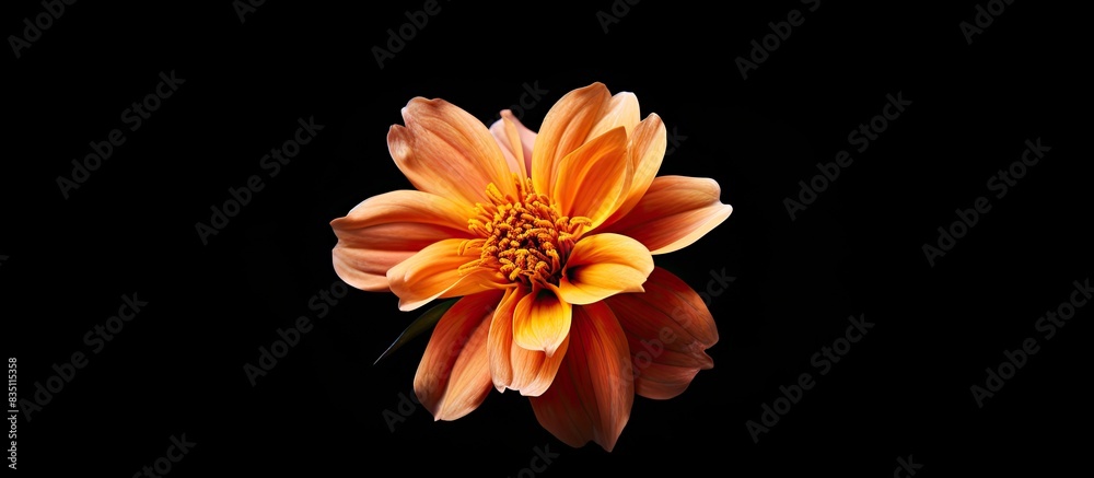 Aufkleber A flower is seen from above in a studio setting against a black background in a photograph with copy space image.