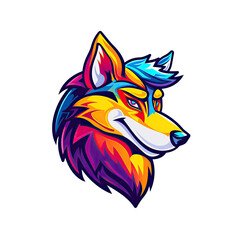 Colorful wolf head close-up on black background