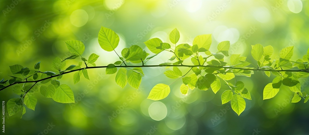 Poster Transformation of sunlight illuminating green leaves in a picturesque setting with ample space for adding text or images.