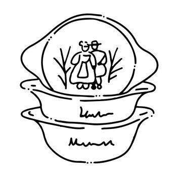 Illustration au trait noir de petits bols bretons