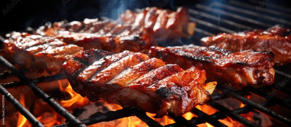 Poster it was delightful enjoying tasty grilled pork ribs at the bbq picnic with a copy space image.