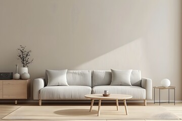 Fototapeta premium Minimalist Living Room with Sleek Furnishings and Neutral Tones