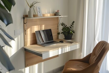 A Compact and Cozy Minimalist Workspace in the Corner of a Room