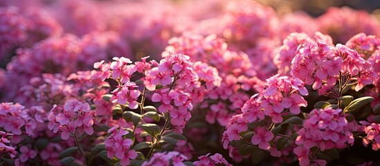 Obraz premium Backlit pink blossom oregano provides a stunning copy space image.