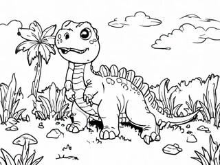 Fototapeta premium coloring book dinosaur on the grass