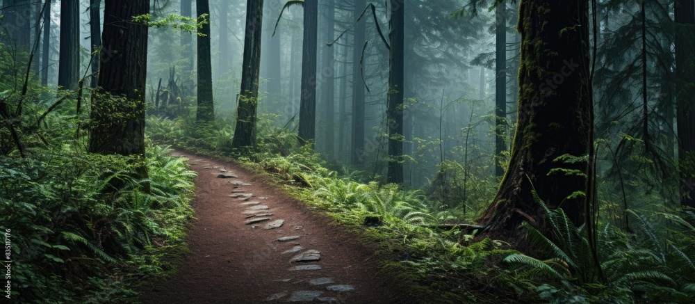 Poster Scenic trail through a mysterious forest with abundant copy space image.