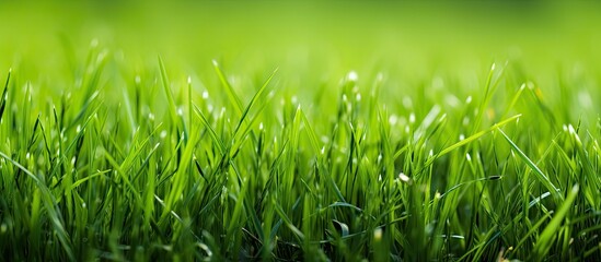 Obraz premium Close-up photo showcasing lush green spring grass with copy space image.