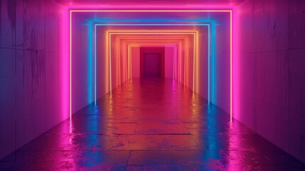 Modern neon art installation with vibrant colors and sharp contrasts, emphasizing minimalist design and visual impact. Perfect for contemporary art and design visuals