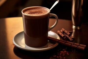 Fototapeta premium Another cup of hot chocolate with a chocolate stick,