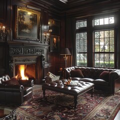 Transport yourself to a bygone era of opulence in this classic European living room with ornate furniture, intricate moldings