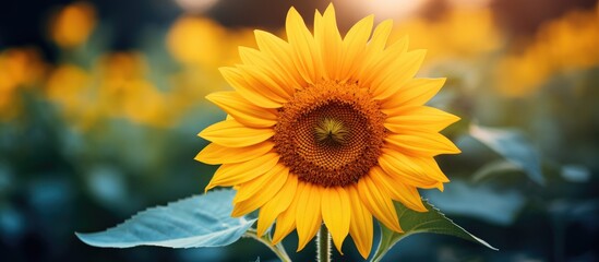 Fototapeta premium A stunning sunflower, a masterpiece of nature with a charming appeal, creating a beautiful image with copy space.