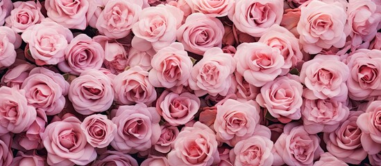Fresh pink roses pattern in garden, with copy space image.