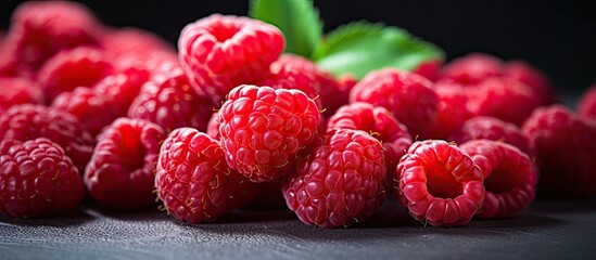 Close-up view of a bunch of overripe sweet raspberries with copy space image. - Powered by Adobe