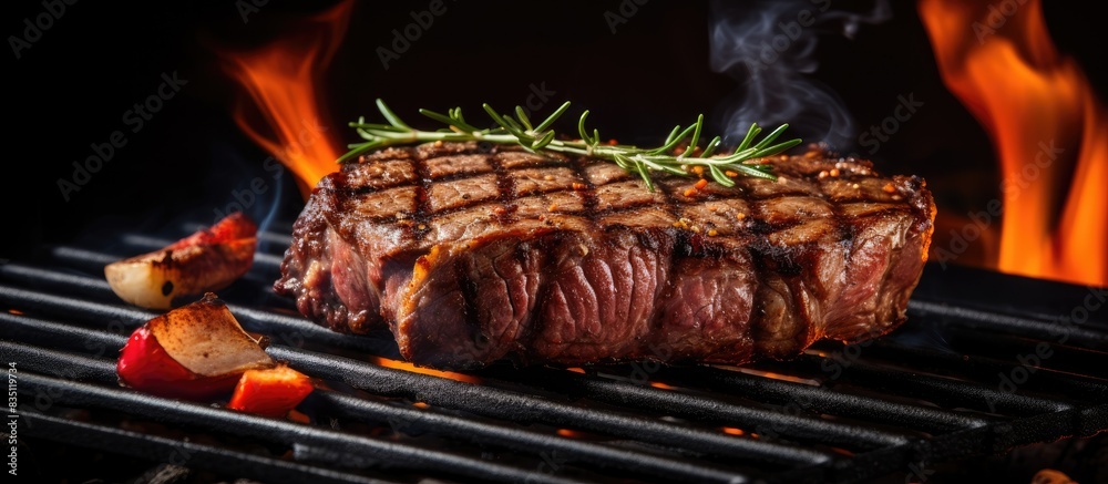 Poster grilled meat with a juicy texture and cooked evenly on the grill, providing an appetizing copy space