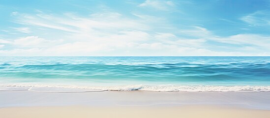 Fototapeta premium Beach with serene sea water meeting the shore, ideal for a relaxing day by the ocean, with copy space image.