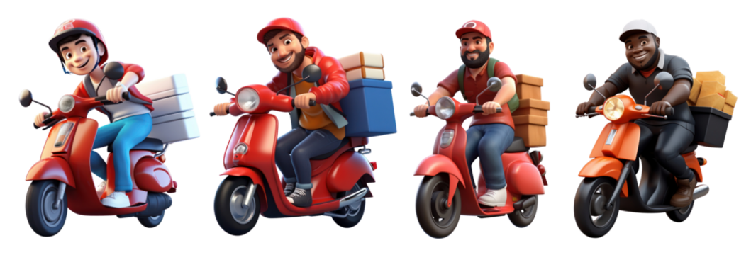 Delivery motorcycle png element set on transparent background - Powered by Adobe
