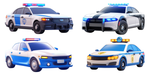 Police car png element set on transparent background