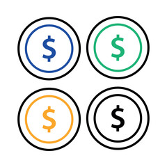 Fototapeta premium Dollar Coin Outline Multiple Colours