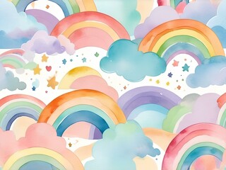 Watercolor rainbow pastel colors clipart