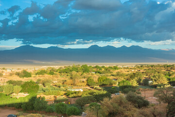 View of the village of San Pedro de Atacama by the sunset - Atacama, Chile