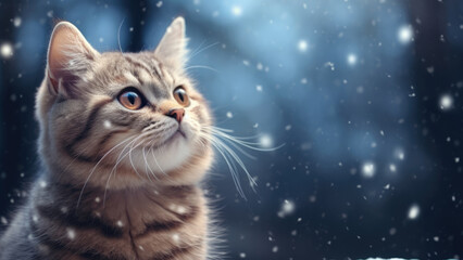Kitten in the snowAdorable kitten experiencing its first snowfall

