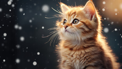 Curious kitten exploring a snowy winter wonderland

