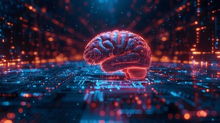 AI background showcasing a brain made of binary code and neural networks.