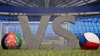 A soccer match between Afghanistan and Czech is symbolized by two soccer balls with their national...