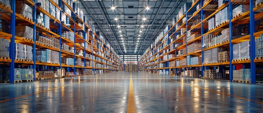  LED lighting in warehouse part of storage and shipping system