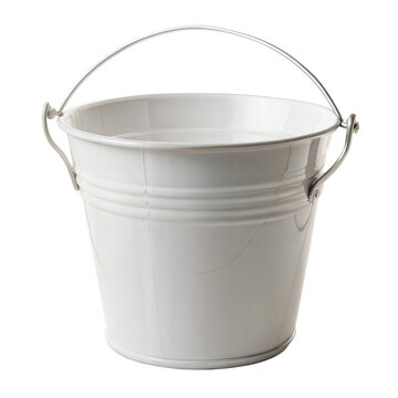 recommend clip art: A white metal bucket with a silver handle isolated on a transparent background