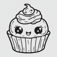 Cupcake doodle design, black vector illustration on transparent background