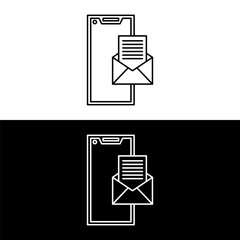 Flat line icon concept of Open email envelope on mobile phone. Vector isolated illustration. Smartphone screen with open e-mail message and read mail envelope icons, inbox concept