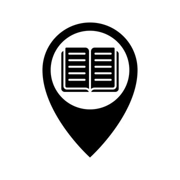 map pointer with a book, library location icon vector