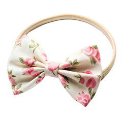 Infant headband with a pink floral bow design on a high-quality transparent background