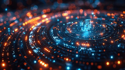 Digital lock and code matrix background, emphasizing cybersecurity.