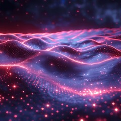 Fototapeta premium Futuristic VR space with a dynamic grid in electric purple and black, infinite and immersive.