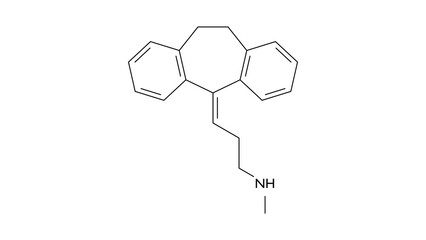 nortriptyline molecule, structural chemical formula, ball-and-stick model, isolated image antidepressant