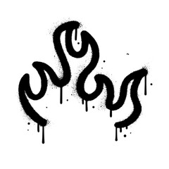Urban graffiti flame linear shape sprayed in black over white. Textured sprayed vector hand drawn illustration.