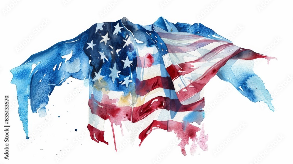 Wall mural Patriotic watercolor artwork of a tattered American flag, symbolizing freedom, resilience, and the enduring spirit of the USA. - Wall murals