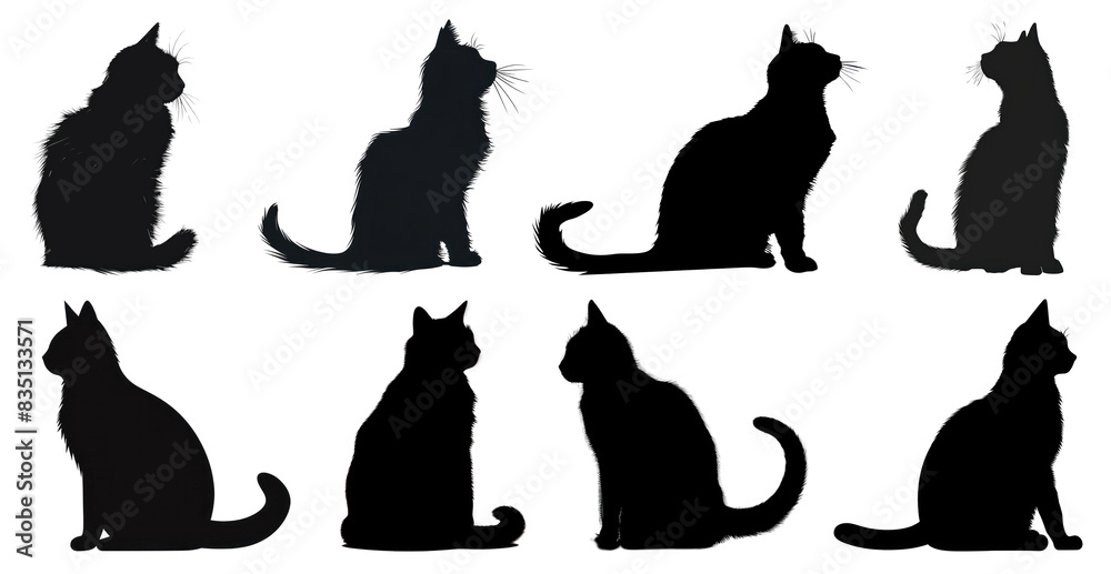 Sticker Cat silhouette png element set on transparent background