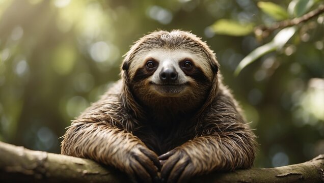 Scandinavian D Clay Design A Sloth in Relaxation on a Branch.