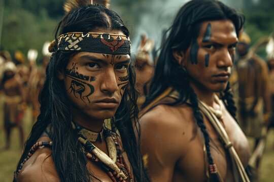 a group of men with tribal makeup