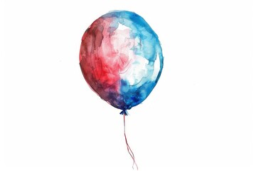 Colorful watercolor balloon painting with a blend of red and blue on a white background, perfect for party and celebration themes.