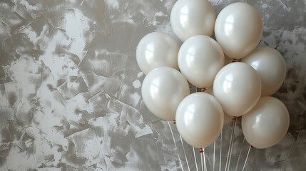 A Bunch of White Balloons Against a Gray Textured Wall