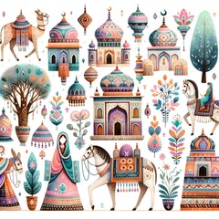 Obraz premium Colorful Illustration of Indian Heritage and Traditions