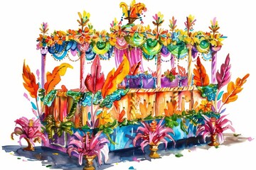 Fototapeta premium Parade float with decorations watercolor painting