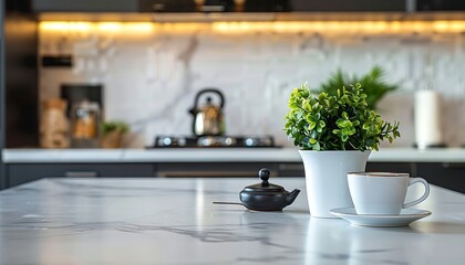 A white vase with flowers and two cups on a table